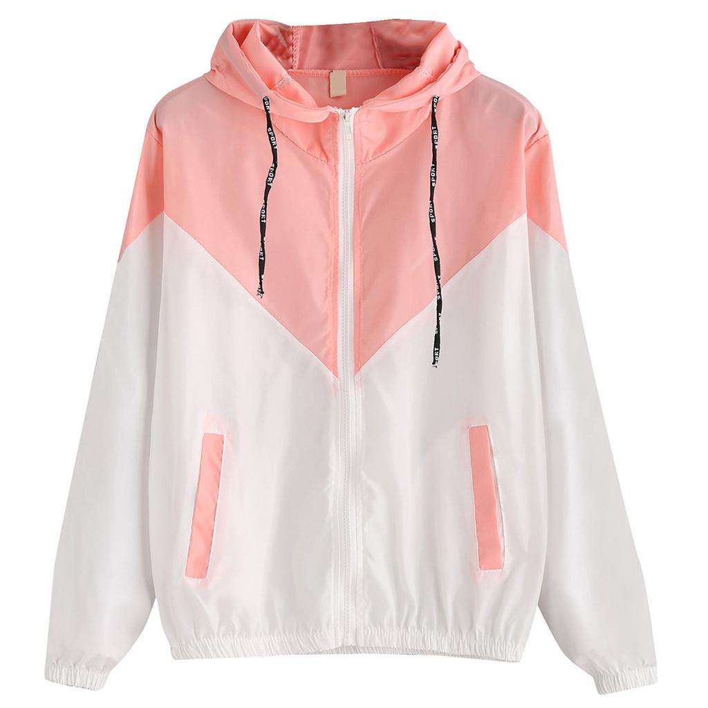 Frauen Langarm Patchwork Dünne Skinsuits Mit Kapuze Zipper Taschen Mantel Top