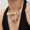 Elegant Multi-Faceted Glass Stone Clavicle Necklace - Transparent Water Drop Design, Light Luxury Style, Stainless Steel