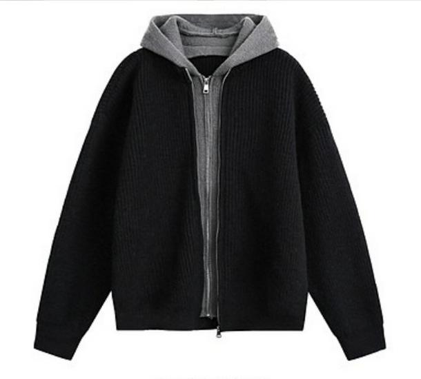 Men s Retro Hooded Knit Sweater - Fake Two-Piece Cardigan for Autumn/Winter X-Large