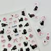 5D Embossed Black Cat & Pink Bow Themed Nail Decals - Sweet Cupcake and Apple Aesthetics, for Cat Lovers- Adorable Accessorize for Nails