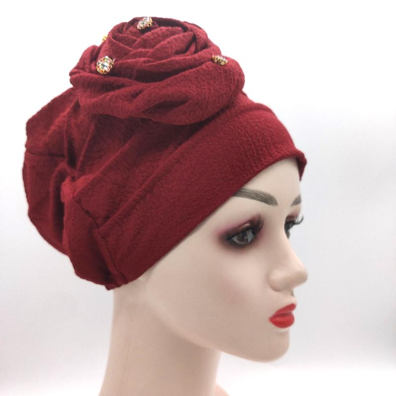 Women's Muslim Hot Rhinestone Pan Flower Hat Side Pan Flower Head Hat