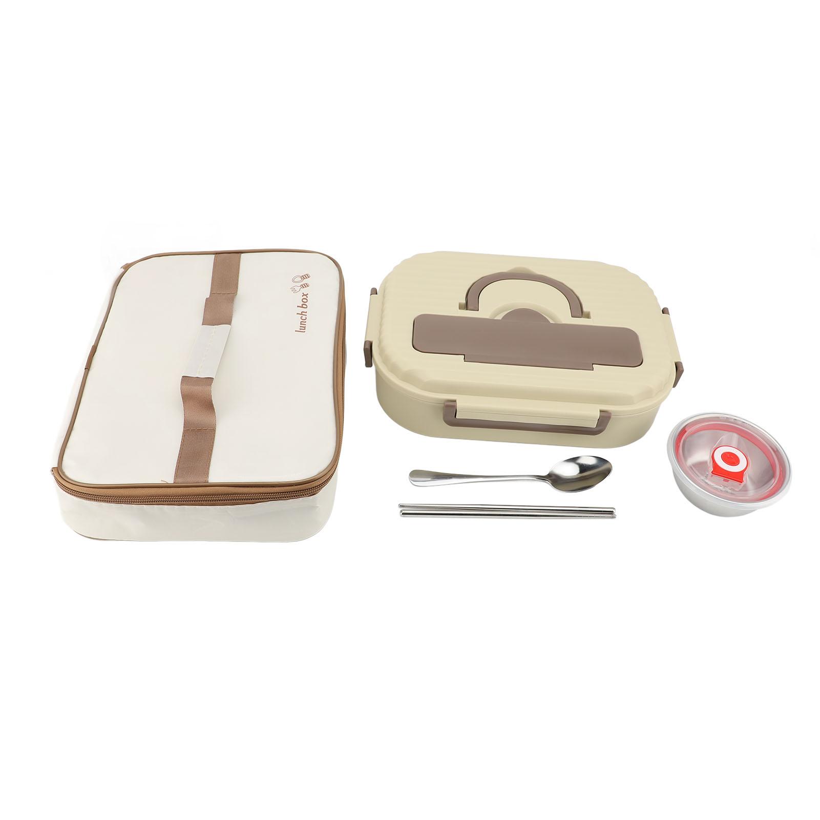 

Контейнер для ланча с суповой миской и палочками для еды, ложка, нержавеющая сталь 304, 4 отделения, утолщенный Beige