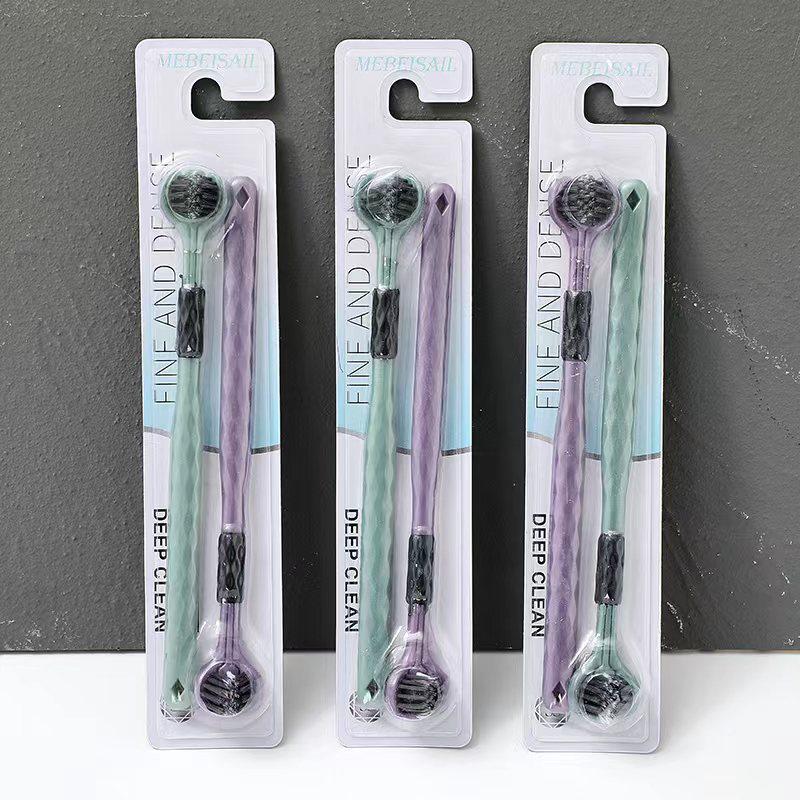 

Взрослая медная минеральная зубная щетка с мягкой щетиной и трехсторонней чистящей головкой.