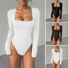 Women's Square Neck Bodysuit Long Sleeve Fall Basic T-Shirt Tops Sexy Slim