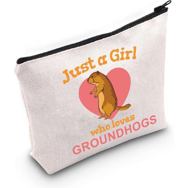 LEVLO Funny Groundhogs Cosmetic Make up Bag Animal Lover Gift Just A Girl Who Loves Groundhogs Makeup Zipper Pouch Bag Groundhogs Lover Gift (Loves