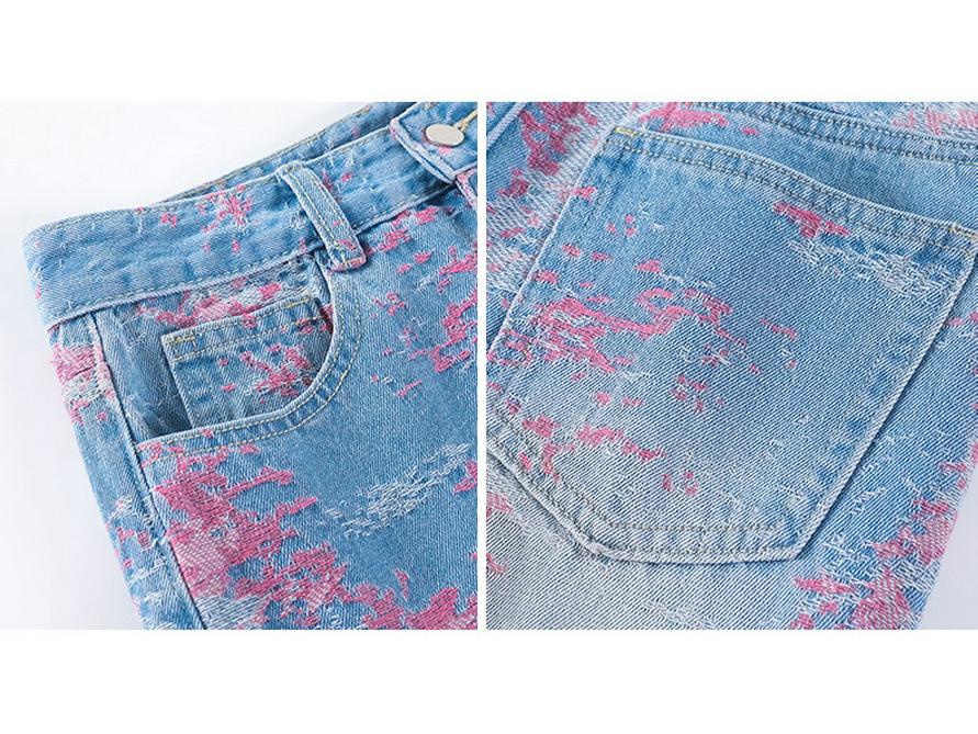 Women's Spring 2025 High Waist Jacquard Embroidered Wide Leg Jeans