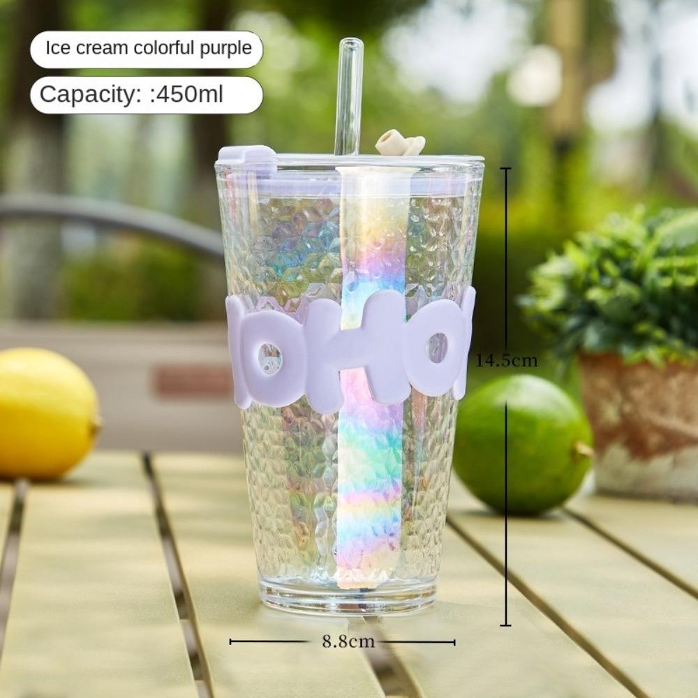 Moderne Bunte Transparente Glas Tasse Große Kapazität Buchstaben Design Kaffeetasse Hoher Ästhetischer Wert Saftglas Heimgebrauch