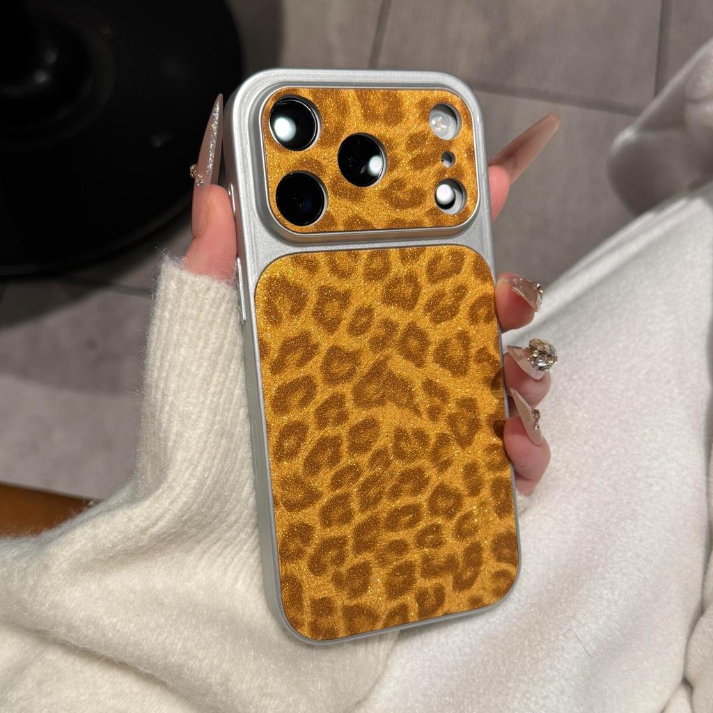 Luxury Leopard Print Leather Textured Phone Case For iPhone 17 16 15 14 13 Pro Max 17Air Soft Shockproof Back Glitter Cover