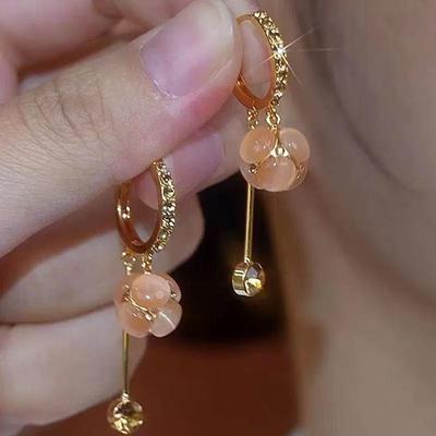 Exquisite Coffee-Tone Water Drop Earrings with Lucky Ball Accents - Elegant Light Luxury Style for Women