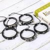 5-teiliges DIY-Set aus geflochtenen Metallarmbändern im Punk-Stil, mit Pu-Leder und Perlen