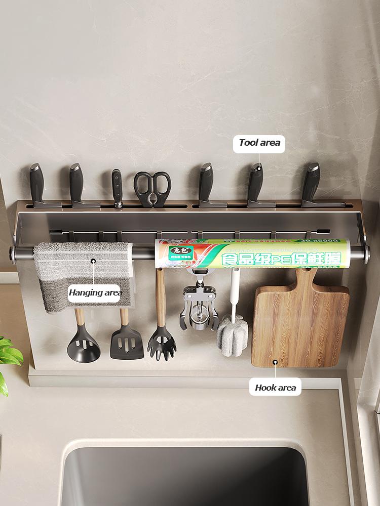 Nerezový držák na kuchyňské papírové utěrky Nástěnná police s háčkem Kuchyňské pomůcky Závěsné organizéry Úložné nádobí pro kuchyň