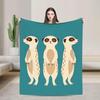 Three Standing Meerkats Fleece Blanket, Teal Three Meerkats Throw, Wildlife Lover Gift