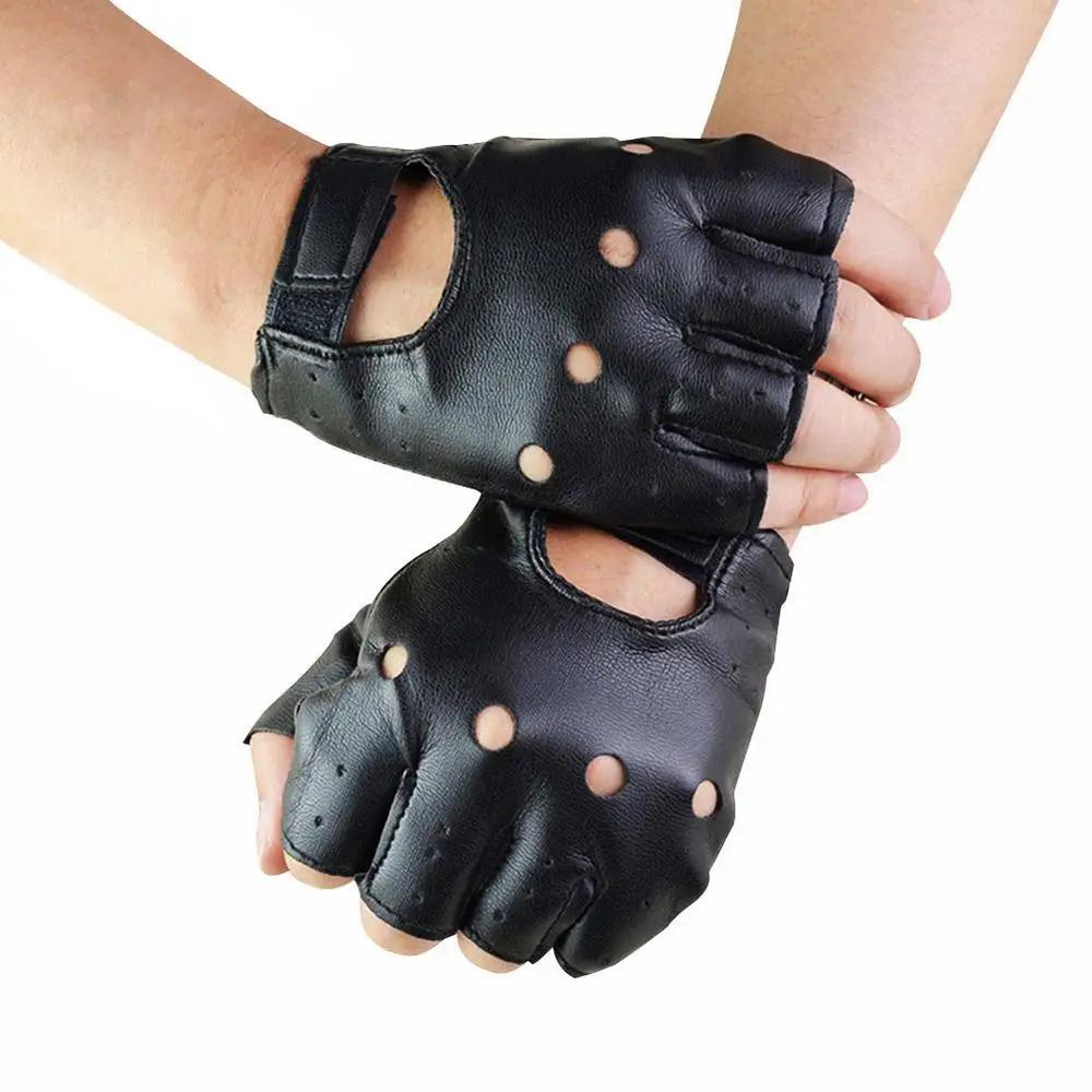 

1pair Unisex Black Synthetic Leather Fingerless Gloves Punk Style Half Finger for Men Women Cycling Motor Riding black1pair