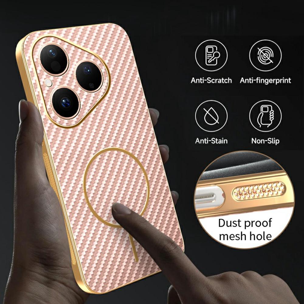 For Huawei Pura 80 Phone Case Carbon Fiber Textured Electroplated TPU Back Cover