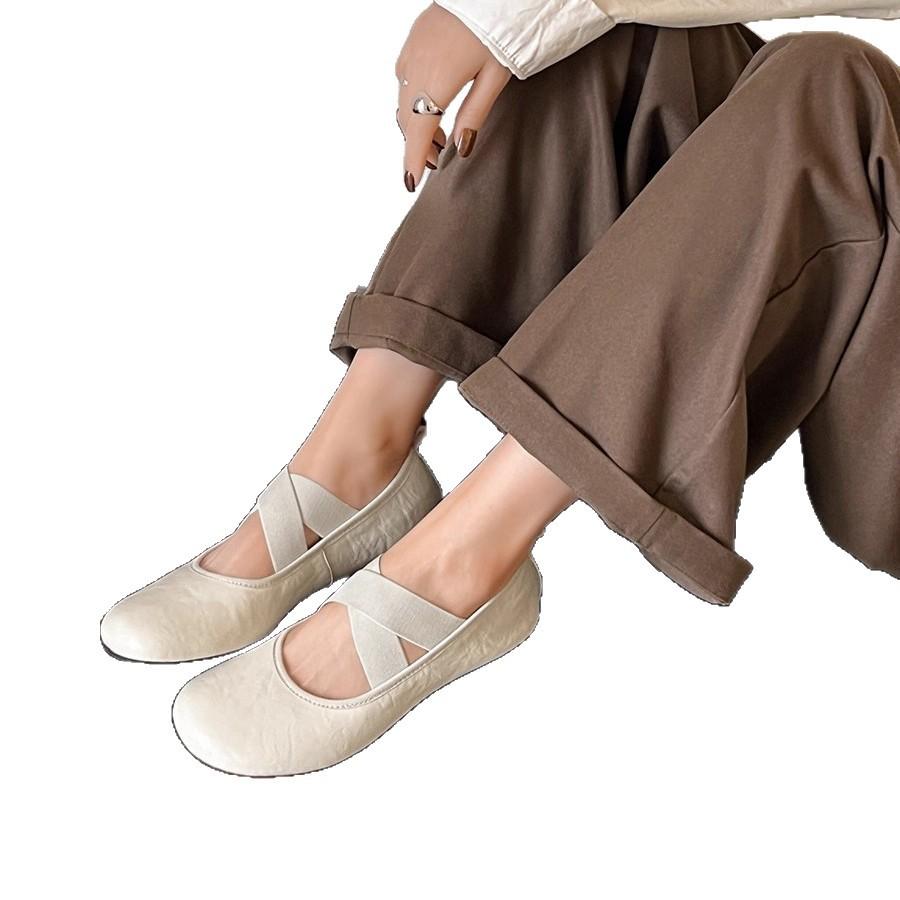 Mary Jane Shoes Women's 2025 Autumn New Low-heeled Ballet Shoes Cross-strap Retro Round Head Flat Bottom Shallow Mouth Single Shoes