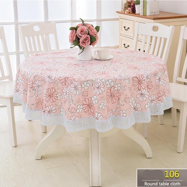 Flower Round Table Cloth Waterproof Pastoral Pvc Plastic Kitchen Tablecloth Oilproof Decorative Elegant Fabric Table Cover