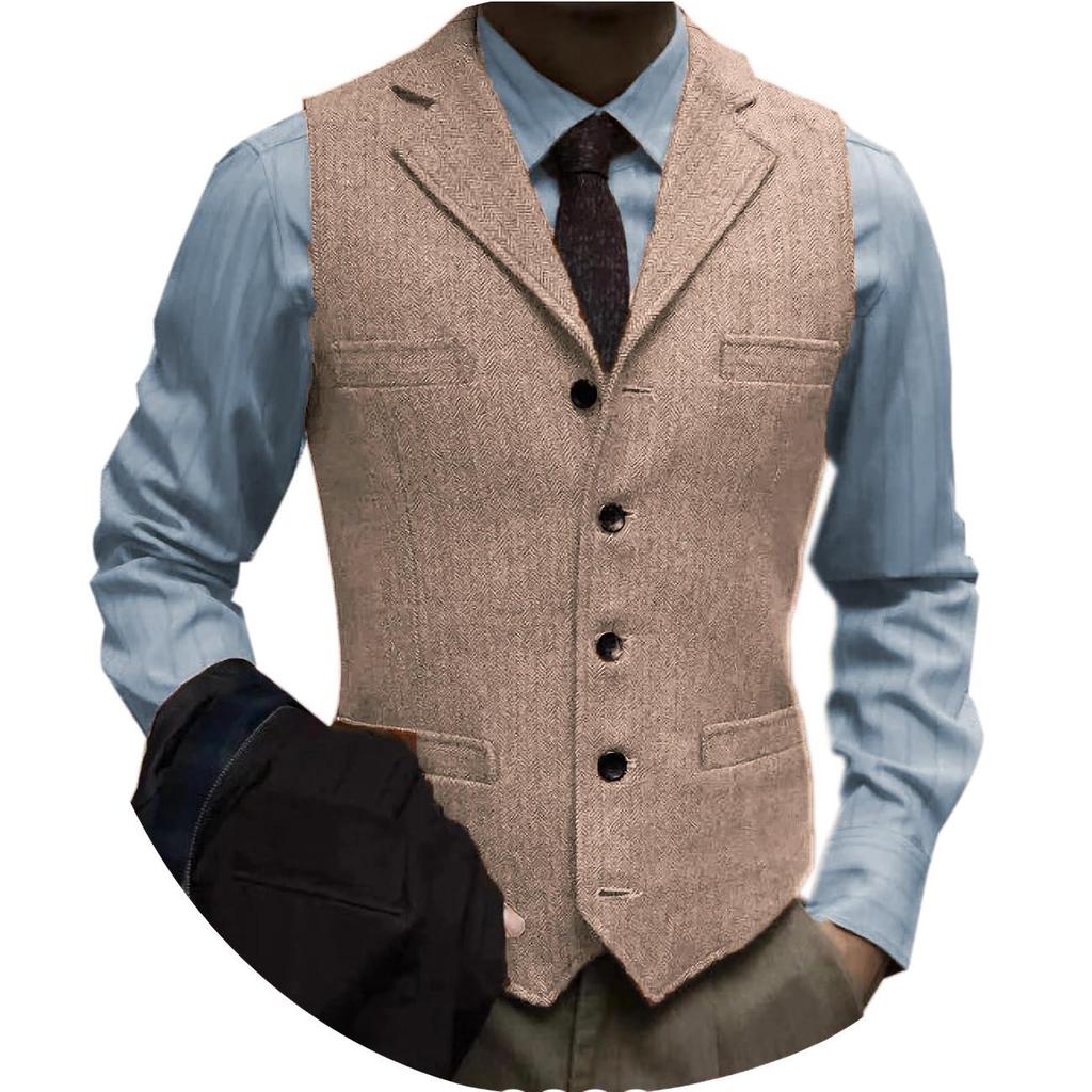 Herren Slim Fit Fischgrät Einreiher Freizeitweste