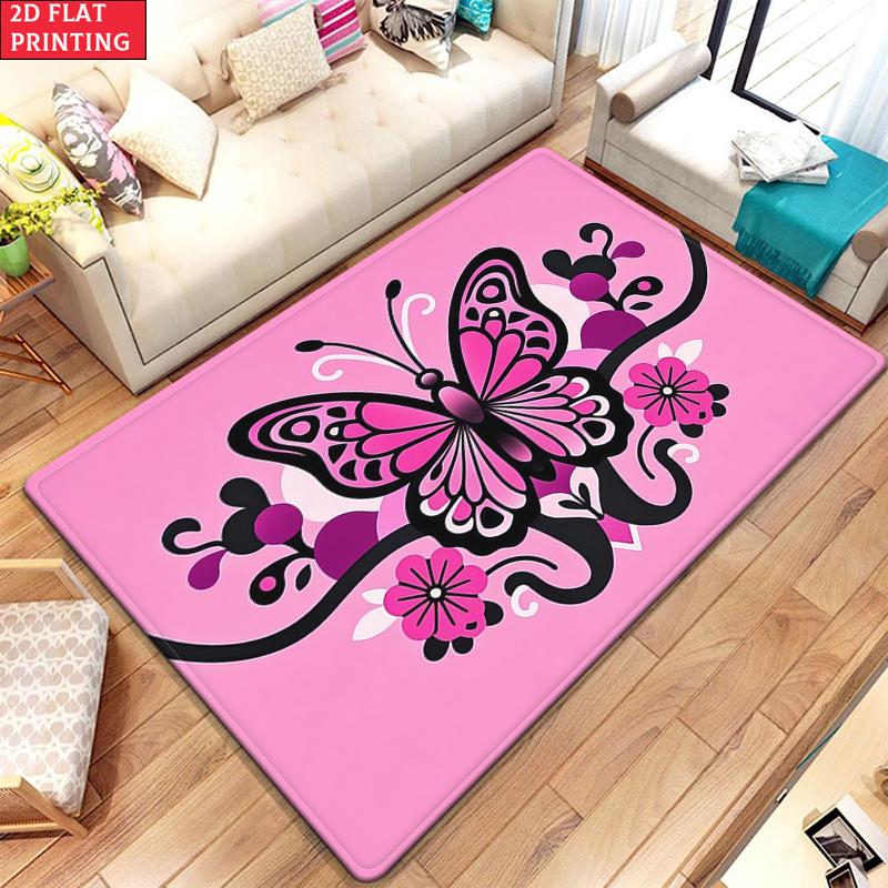 

Pink Butterfly Floral Area Rug, Non-Slip Soft Carpet for Living Room Bedroom, Cute Cartoon Decorative Floor Mat for Kids Room 40x60cm(15x23 in)