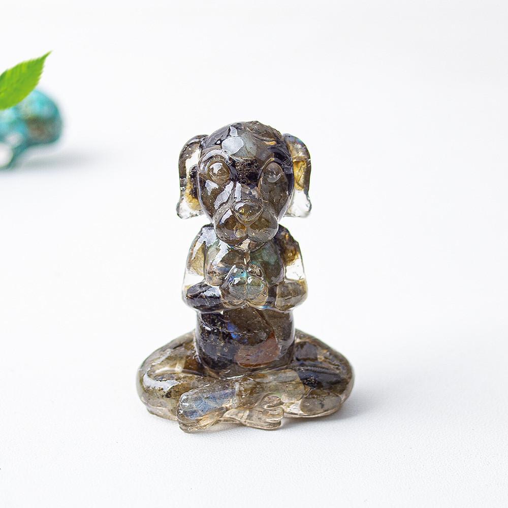 Zen Sitting Dog Resin Art Desk Decor Handmade Crystals For Meditation Gift
