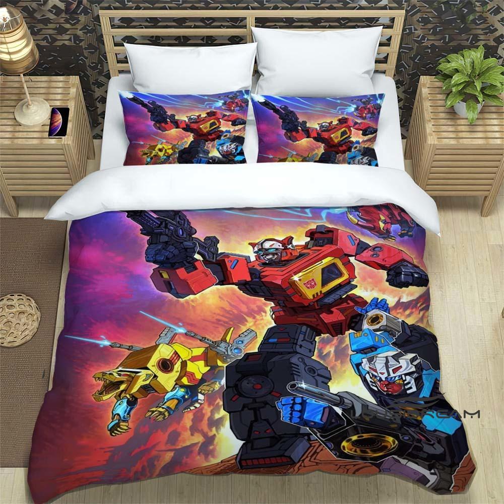 3D Printed Cartoon Gundam 3-Piece Bedding Set: Duvet cover set suitable for adult boys and girls bedroom décor, children's gift,