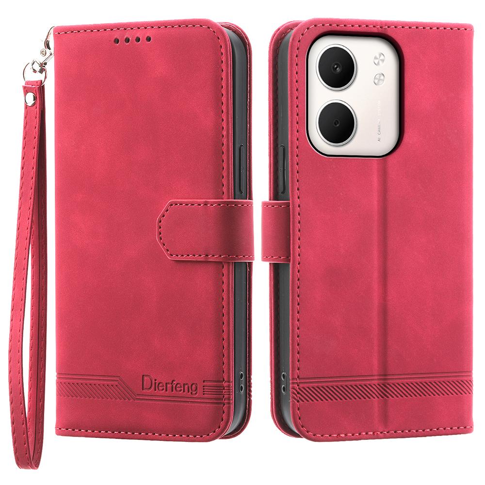 DIERFENG DF-03 For Oppo A5x 5G/4G Case Lines Imprint Wallet Leather Phone Cover with Wrist Strap