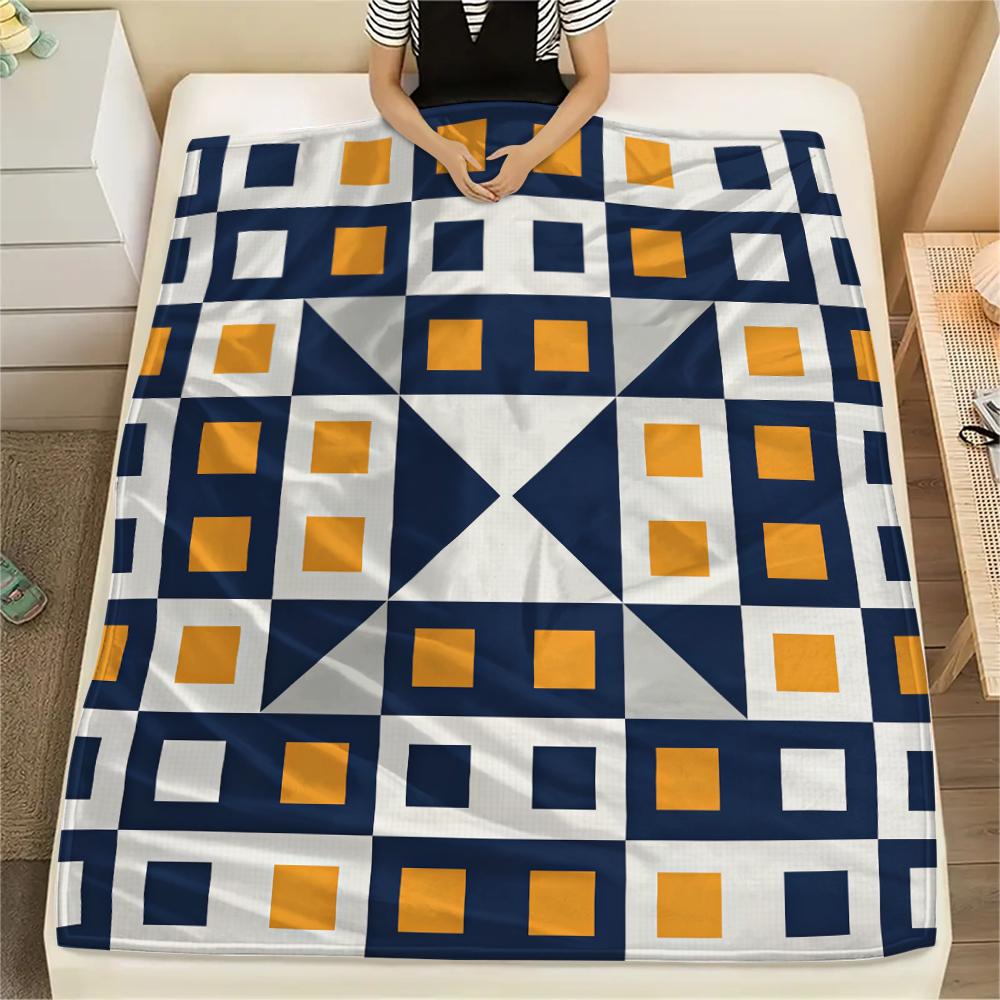 1Pc Simple Geometry Print Flannel Blanket, High quality Comfortable for All Seasons, Home Decor, Warmth and Comfort, Perfect for Christmas Gifts W23