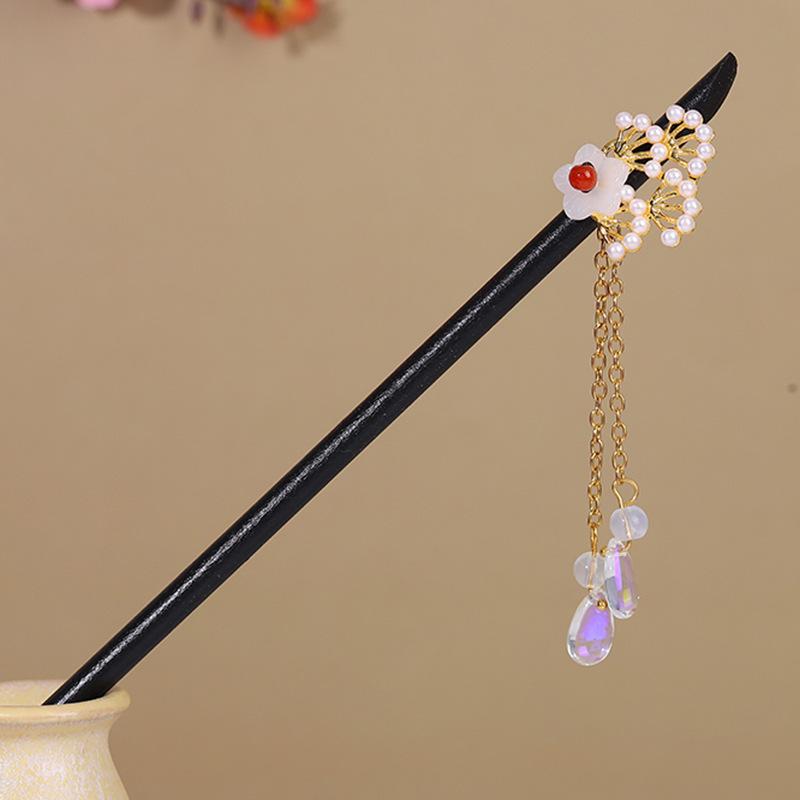 Vintage Tassel Wooden Hairpin for Women - Imitation Ebony Hanfu Accessory, Ancient Style Costume Hairpin