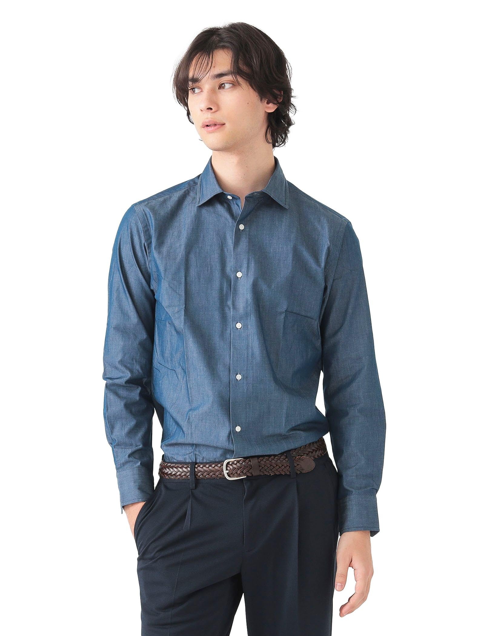 

Life Store by Shirt Чоловіча сорочка зі звичайним коміром INDIGO [Beaming BEAMS] L/S, схожа на джинсову тканину L_92110386803 індиго
