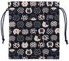 Kyosuke Drawstring Bag for Goshuincho Stamp and Small Japanese Made In Navy X (Temple Book) Items, Cat, Pattern, Cotton, Japan, Nyankomon, Blue, 22.5