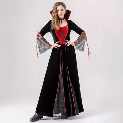 Halloween Królowa Wampirów Czarownica Czerwono-Czarna Długa Suknia Strój Demona Przebranie Kostium Cosplay