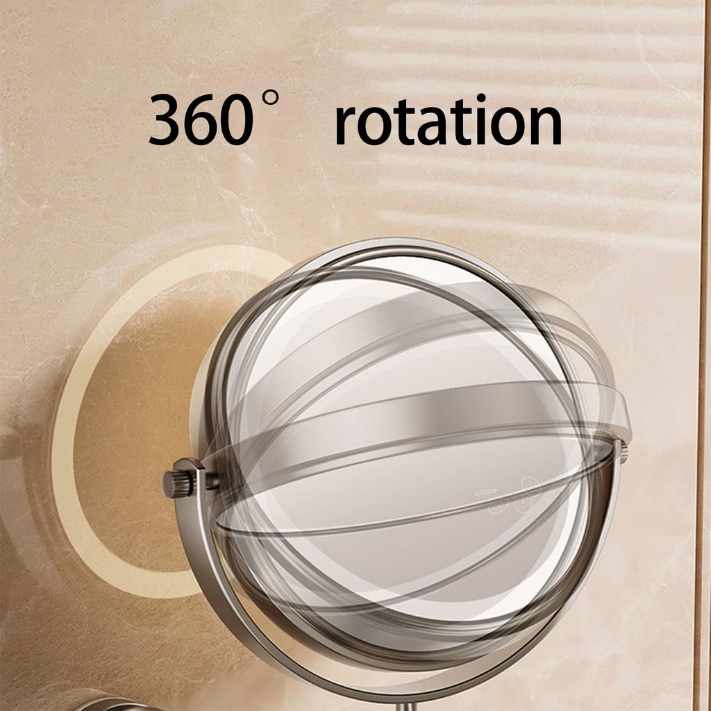 Adjustable 360 Degree Rotating Makeup Mirror Wall Mounted With LED Light Double Side Magnification Bathroom Use