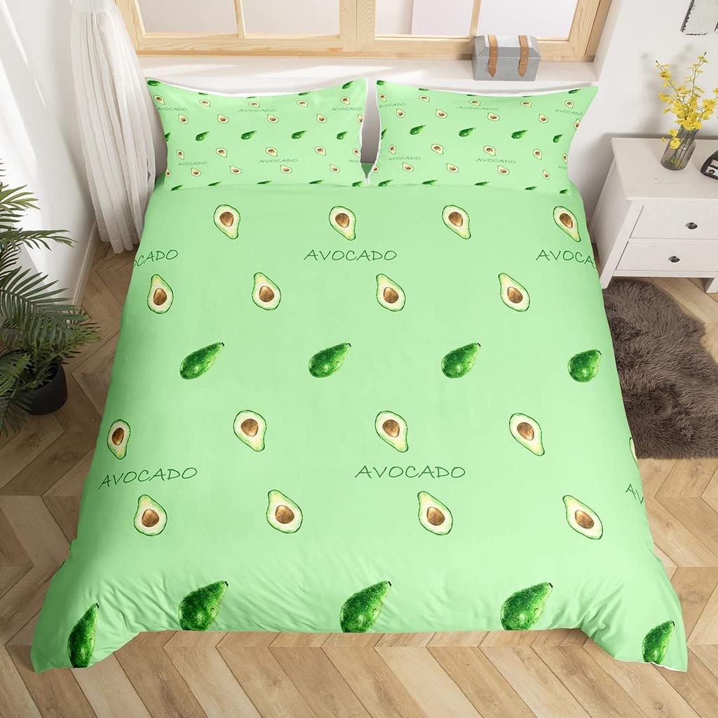 Avocado Bettbezug Queen Jungen Mädchen Niedlich Cartoon Tropische Früchte Gedruckt Bettwäscheset Bettbezug für Teenager Kinder Weich 3-teilig