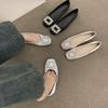 French flat-bottomed high-end rhinestone square buckle satin single shoes for women's spring 2025 new gentle wind evening shoes