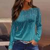 Women's Fashion Casual Slit Hem Round Neck Long Sleeve Loose  Printed T-Shirt Ladies Top