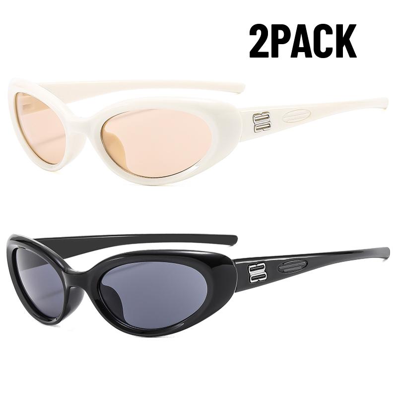 2PACK Fashion Candy Colour Retro Cat Eye Oval Sunglasses Black Small Frame Y2K UV Protective Sunglasses Outdoor Party Glasses
