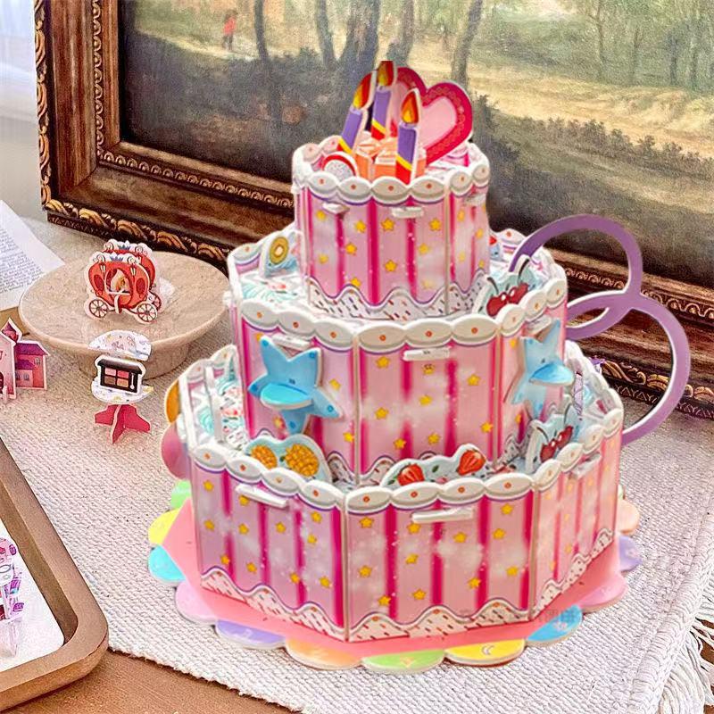 Handmade 3D Birthday Cake Puzzle - DIY Model Gift