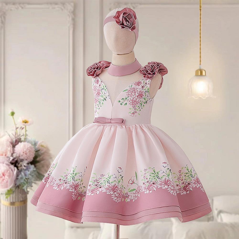 Flower Girl Princess Dress For Weddings Summer Kid Formal Bow Long Gown For School Evening Party Children New Year Cloth L6016
