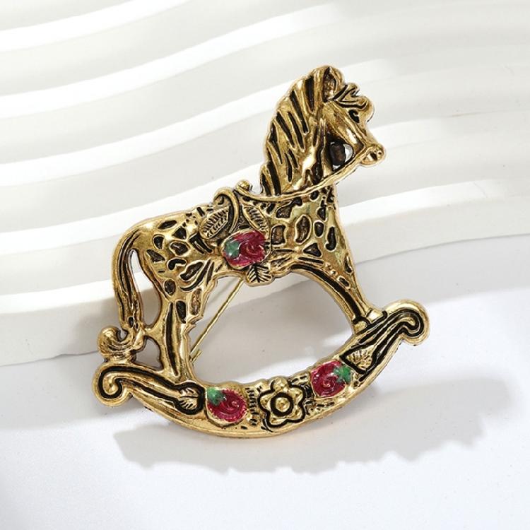 Unique Rocking Horse Brooch Pin Portable Accessory Convenient for Women Unisex Lovely Toy Designs Fashion Pin Wear