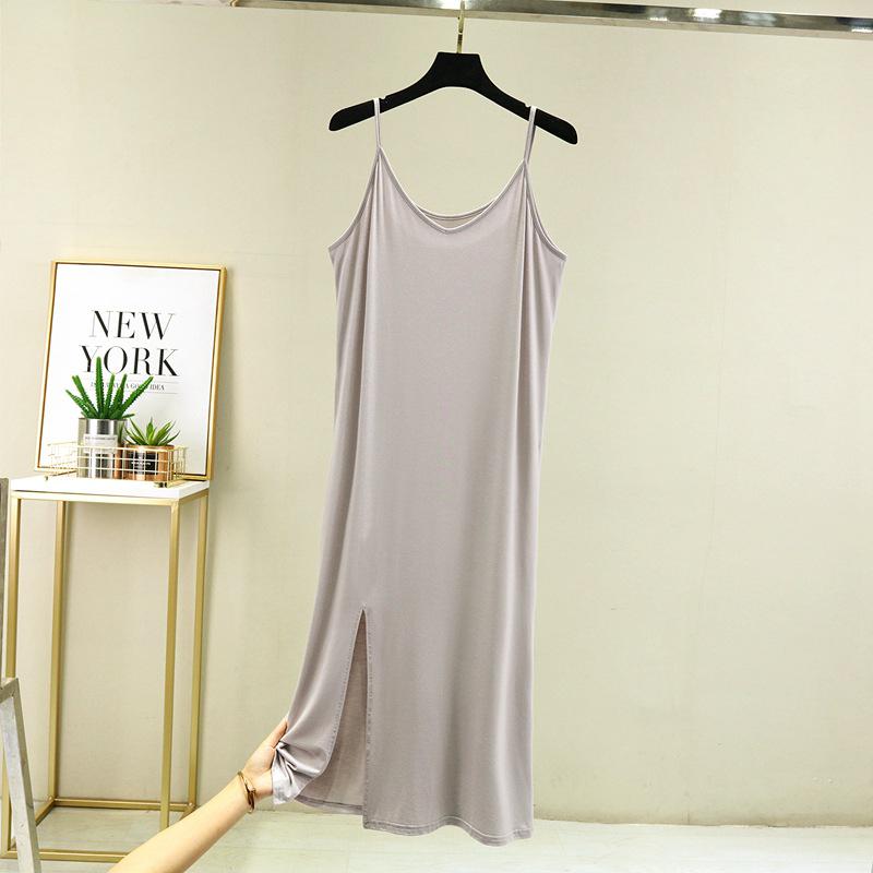 Korean Style Women's Modal Slimming V-Neck Spaghetti Strap Dress with Slit, Plus Size – Spring/Summer Collection