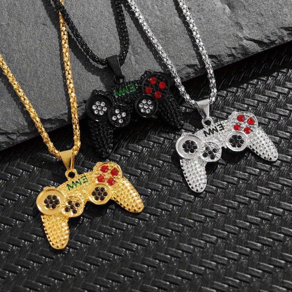 Collar Colgante de Mando de Videojuego para Hombres Cadena de Aleación Sin Chapar Joyería de Gamepad Tachonada Accesorio para Fiesta de Videojuegos Regalo de Cumpleaños
