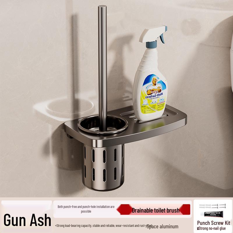 Gunmetal No-Drill Bathroom Towel Rack and Shelf Combo