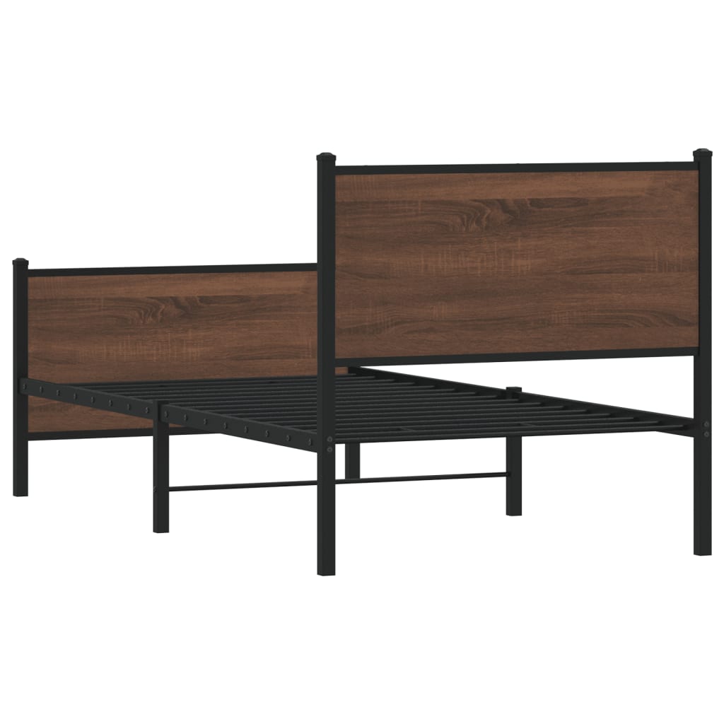 Metal Bed Frame Without Mattress Brown Oak Effect 90x200 Cm