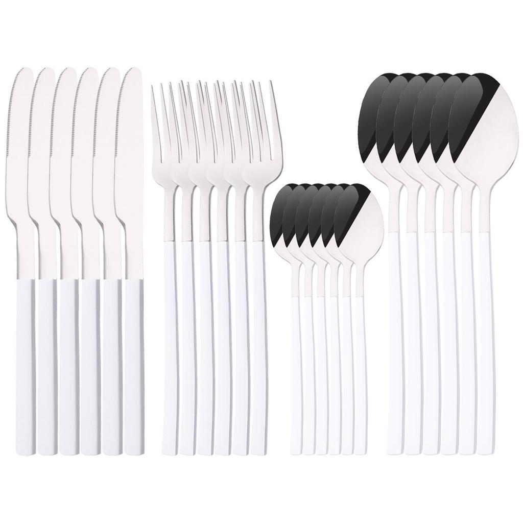 24Pcs Silver Cutlery Set Stainless Steel Dinnerware Set Knife Fork Spoon Dinner Set Kitchen Tableware Service for 6 Flatware Set