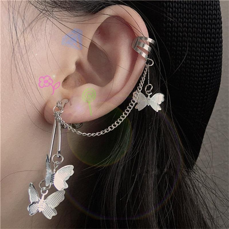 Butterflies Earrings Cartilage Butterflies Earrings Punk Silver Chain Butterfly Earrings Cartilage Clip Fashion for Women
