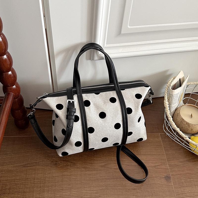 2026 Large Capacity Korean Polka Dot Canvas Tote - Women's Versatile Summer Shoulder Bag