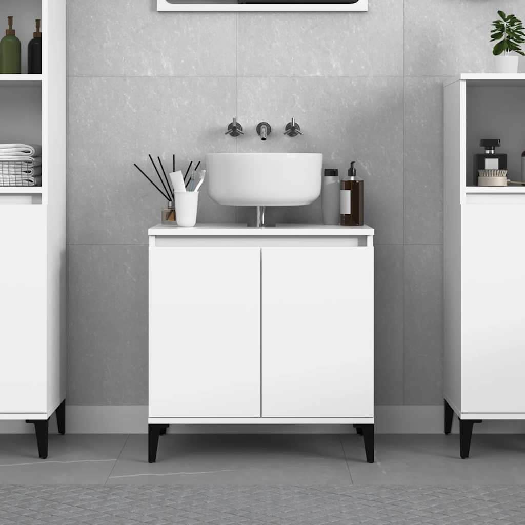 White Bathroom Vanity Cabinet 58 X 33 X 60 Cm Engineered Wood