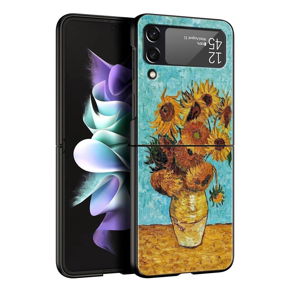 Case for Samsung Galaxy Z Flip 3 4 5 6 Folding Van Gogh Sunflowers The Starry Night For Samsung Z Flip4 Flip5 PC Hard Cover