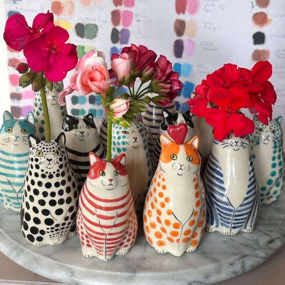 Restaurant Funy Cat Flower Vase Hydroponic Flower Animal Vases  Wedding Party Birthday Gift