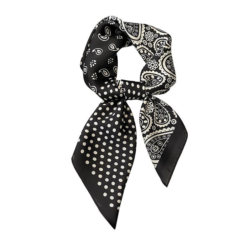 27.5" Polka Dot Paisley Print Square Scarf Black White Thin Decorative Neck Scarf Mature Style Sunscreen Headscarf For Women