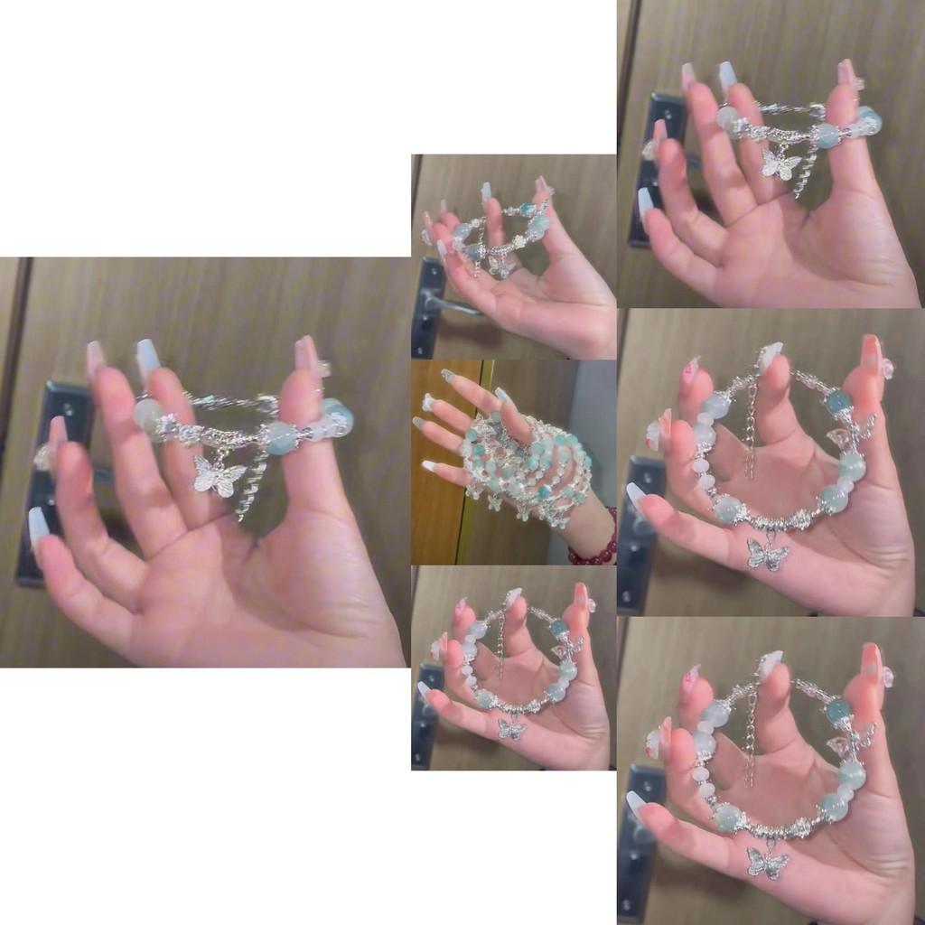 Luxurious Butterfly Charm Bracelet With Gradient Glass Beads For Women